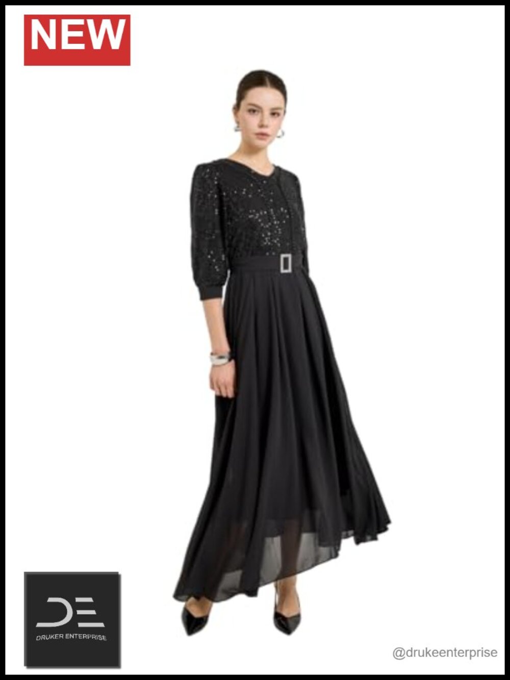 Sequin Bodice Flared Maxi Dress Evening Gala Party Formal